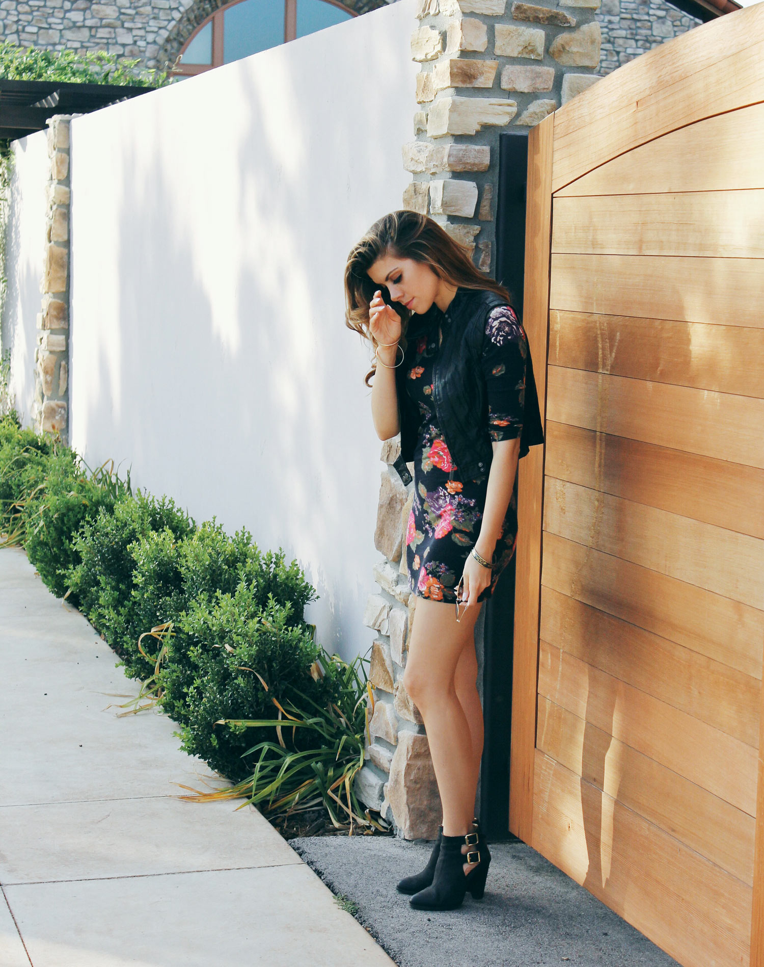 Concert Outfit, Floral Dress and Black Leather