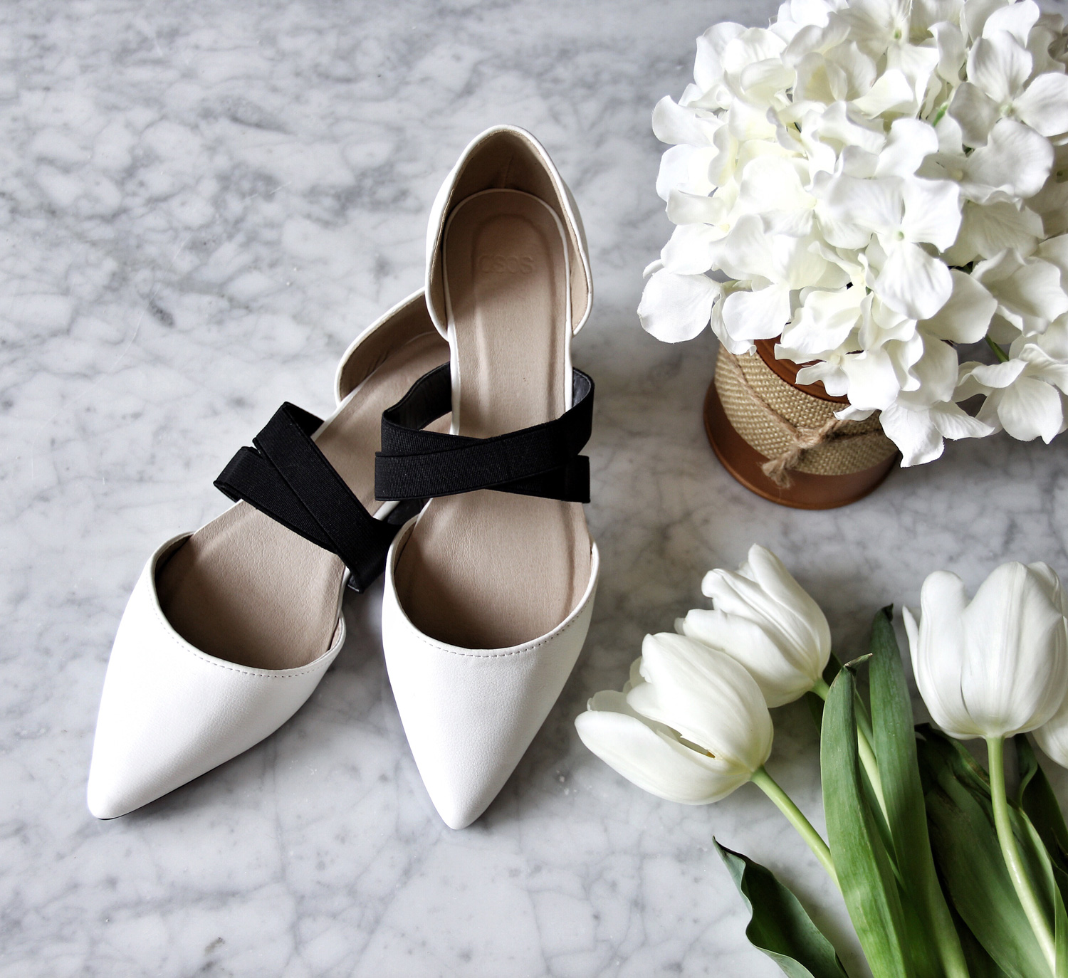 ASOS black and white flats, ASOS LOGICAL Elastic Detail Point flats,