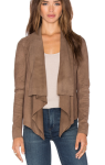 Taupe Suede Drape Front Leather Jacket