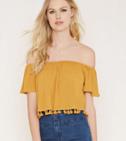 Tassel Fringe Crop Top Mustard